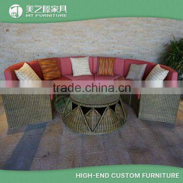 Customized cheap half round 6 pieces synthetic rattan sofa outdoor semi circle furniture with colorful cusions