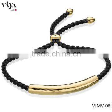 Hot sale 2014 fashion gold filed druzy stone pendant silk ribbon bracelet