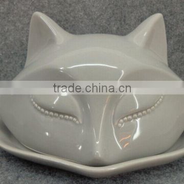 3D enbossed fox shaped ceramic butter dish