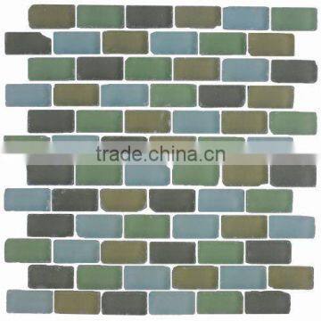 12''X12'' green blend tumbled Brick Glass Mosaic