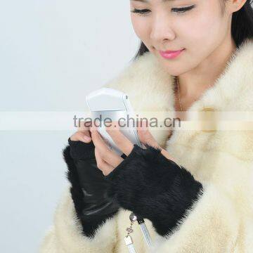 fur trim fingerless leather gloves for ladies