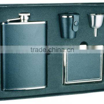 classical luxury leather hip flask gift set