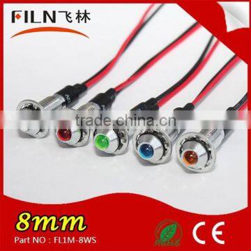 Wenzhou FILN Colorful Light metal 8mm DC led 12v indicator lamp with wire