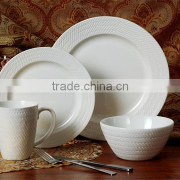 Hotsale 20pcs embossed porcelain dinnerware