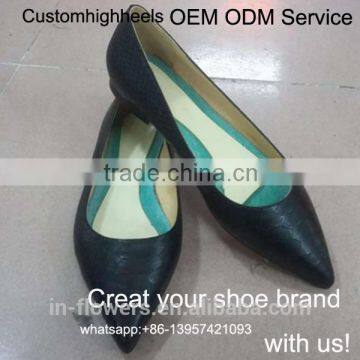 OEM ODM python leather / genuine leather womens flats pointed toe women shoes