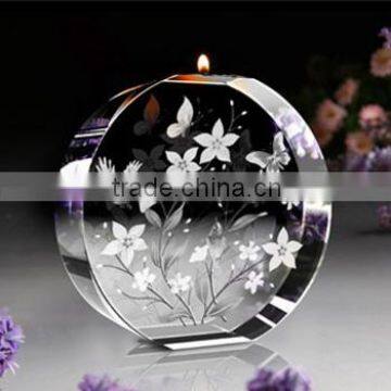 3d laser crystal cut glass candle holder