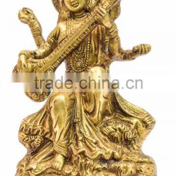 Brass Goddess Saraswati 8"