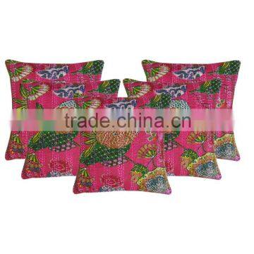 Indian Fruit Print Kantha Cushion Cover Floral Tropicana Kantha Pillow Cover Set Of 5 Pcs