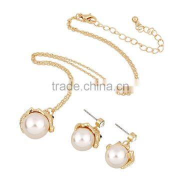 Fancy Jewelry Gold Plated Zinc Alloy Pearl Pendant Alligator Earring Necklace Set Supplier's Choice photo-5