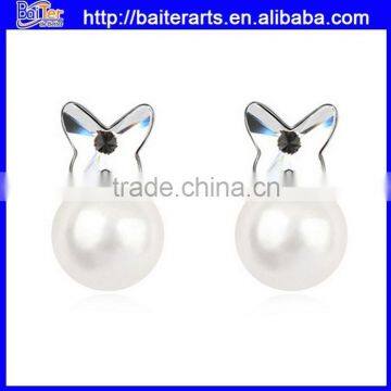 Wholesale butterfly 925 sterling silver white round pearl earring