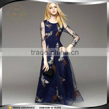 2016 Floor Length Printed Mesh Evening Dresses Fashion Design