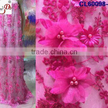 CL60098 Hot sell 3d lace flower fabric wedding,french lace with handmade beads