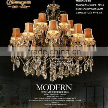 Hot selling golden candle crystal chandelier with lampshade MD8504-L15