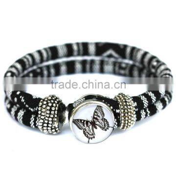 Handmade Women's Glass Gem Butterfly Cuff Bangle Wristband Snap Button Bracelet photo-4