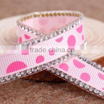 Hot Sale Satin Ribbon Base On Glue For Headwear Decoration,Rinestone Chain With HotfIX Glue