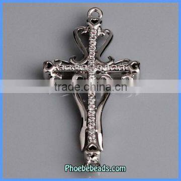 Wholesale Silver Plated & Shiny CZ Rhinestone Cross Connectors MC-CZ004A