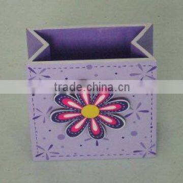 wooden purple flower pen holder