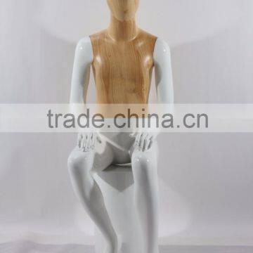 Male display mannequin sitting men dummy with round fiberglass stand