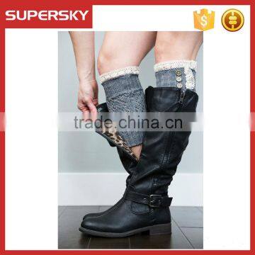C08-3 Grey Dainty Lace Boot Socks With Button Lace Boot Cuffs Toppers Knitted Lace Leg Warmers Boot Socks