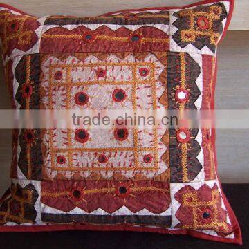 rajasthani art design mirror work cotton traditioanal cushion cover 40*40cm