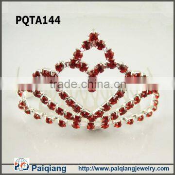 Newest design fashion red rhinestone heart wholesale wedding tiara