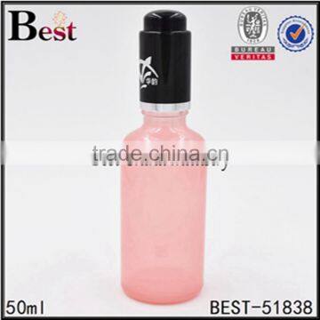 hot sale chinese pink purple color coated skin care glass serum bottle with dropper and pump for cosmetic