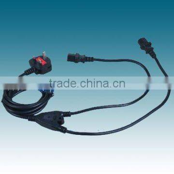 UK plug to 2xIEC Jack power cord