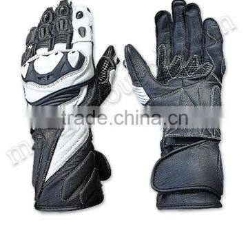 Black White Leather Motorbike Gloves