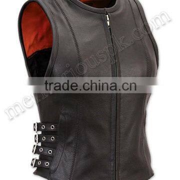 Women Black Leather Waistcoats