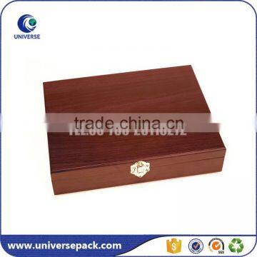 Brown anique packing wood box with metal lock for wine