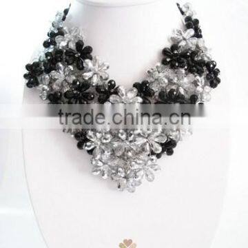 Sparkle Black White Crystal Gemstones Flower Necklace