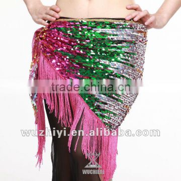 Qiancai Wuchieal shinning professional belly dance belts, colorful sequin belly dance hip scarf (QC0435-1)