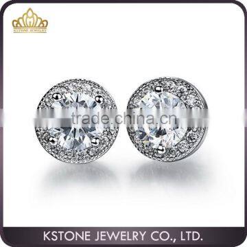 KSTONE 2015 Shiny White Gold Stud Earring With CZ Black Stone