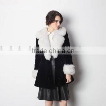 New Arrival Rex Rabbit Fur Jacket with Fox Fur Hood and Cuff for Fashion Women