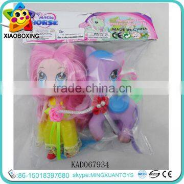 Pink Hair Girl And 2 Colors Horse Combination Set Doll