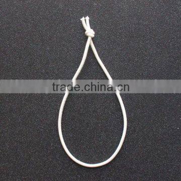 white elastic cord with knot for hang tag