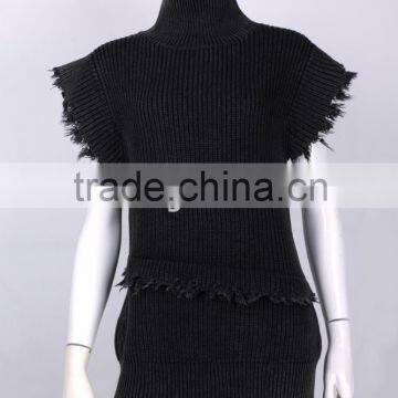 Search Products Ladies' High Collar Neck Short Sleeve Pullover Knitted Sweater With Acid Wash &broken Effect