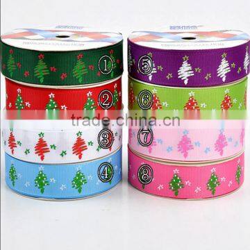 China factory custom colorful christmas tree printed ribbon wholesale grosgrain ribbon