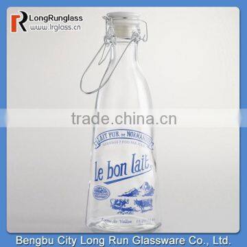 LongRun 1.1L 2014 Hot Sale Elegant Glass Milk Bottle Fancy Glassware with Lid