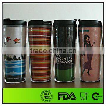 Customized 350 ml Double Walled Plastic Starbucks Tumbler With Photo Card Insert