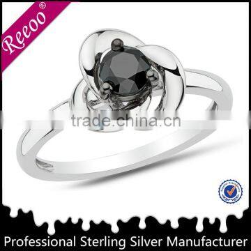 Mexican antique silver rings, flower onyx silver ring