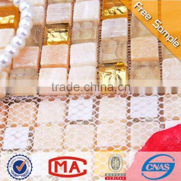 LJ JTC-1304 Beige Natural Stone Mix Golden Glass Mosaic Mesh Backed Floor Tiles Portugal Tiles Style Living Room Floor Tile