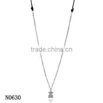 New modern model half wax rope half silver chain long necklace with bear pendant