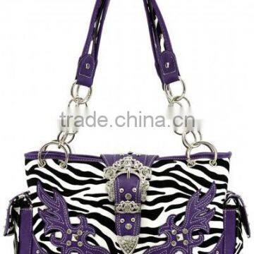 Wholesale Rhinestone Buckle Design Zebra Print Purple Purse