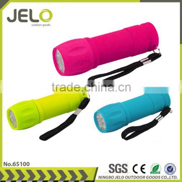 Ningbo JELO Hot Sales Promotion Bowling ball Super Bright Plastic 9LED Torch Cheaper Gift Flashlight Rubber Soft Touch