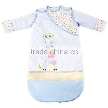 100% Cotton Baby Child Sleeping Bag With Detachable Sleeve for Four Seasons Blue Owl