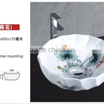 3072 Bowl shaped ceramics art basin with lines and Painted Lotus