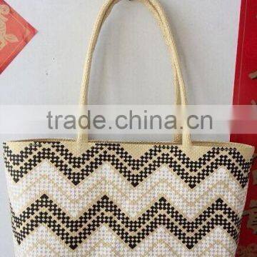 cheap 2015 fashion paper straw stripe beach bag with lining