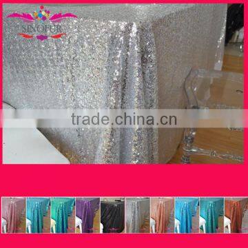 New cheap Hot sale fancy 100% polyester embroidery metallic sequence wedding silver sequin table cloth