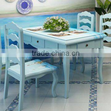 Mediterranean Style Dining Set, Sailing Boat Handpainting Dining Table With 4 Chairs, Wooden Dining Room Furniture (BF01-X1154) photo-3